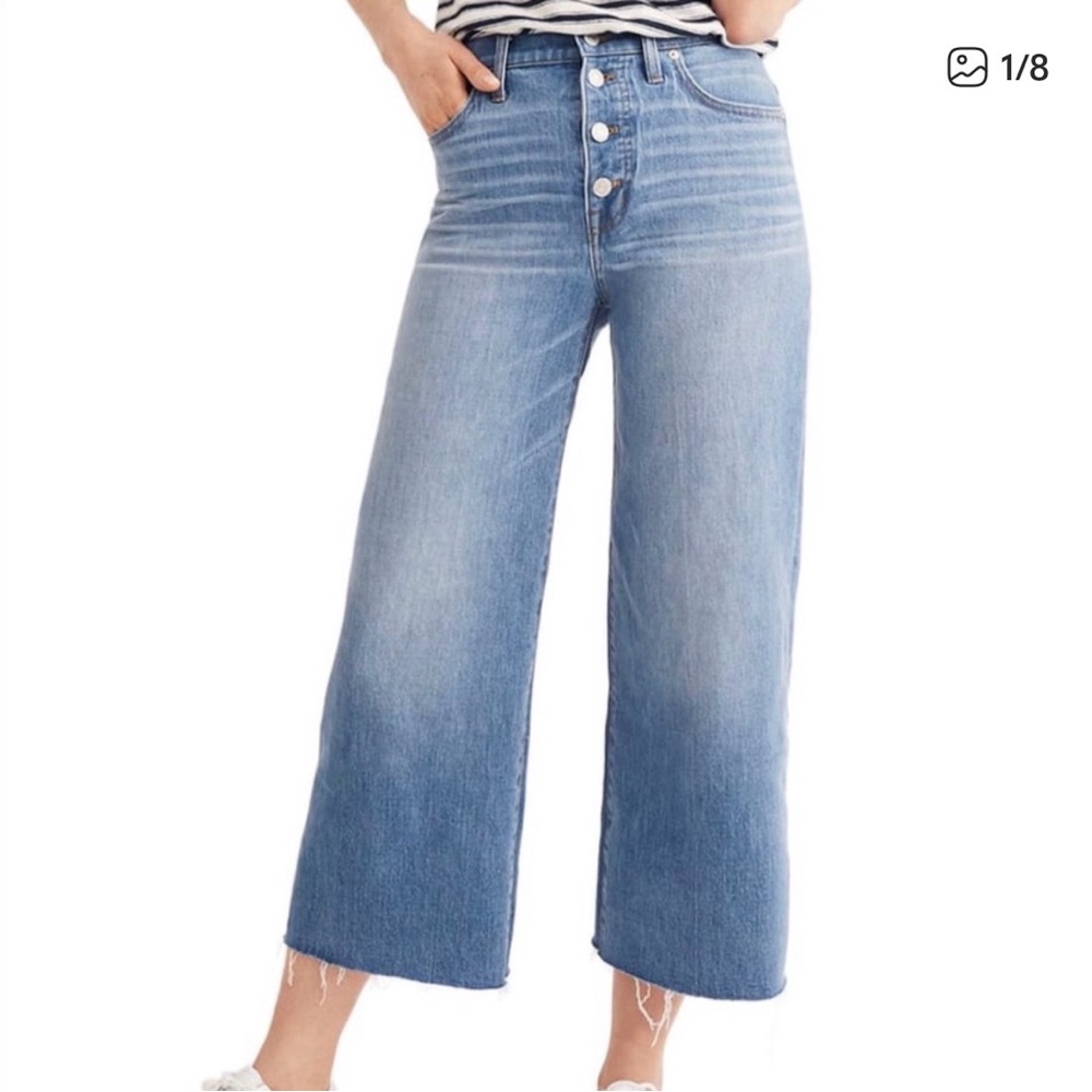 Madewell Light Blue High-Rise Wide Leg Crop Button-Fly Jeans